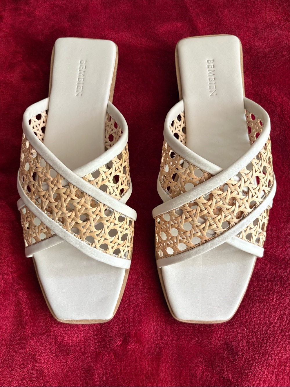 New Bembien Roma Leather & Rattan Sandals Size 39 US 8.5-9